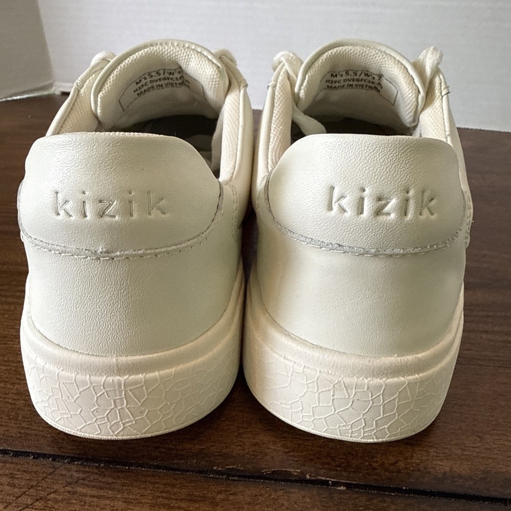 Kizik Womens Vegas Floral Sneaker Size 7 Cream Leather Hands Free Slip On Shoe - Picture 4 of 9